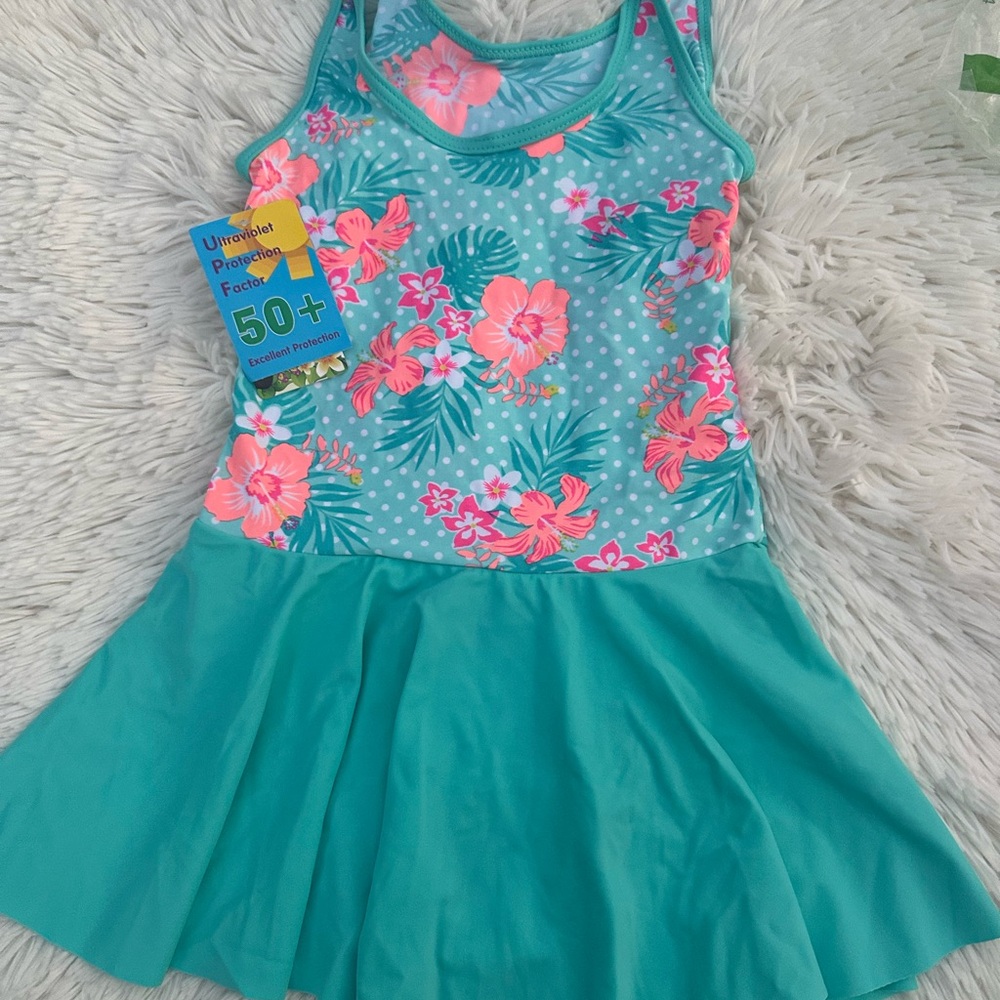 Floral Tank Dress one piece Wrap swimwear for kids size 6-8